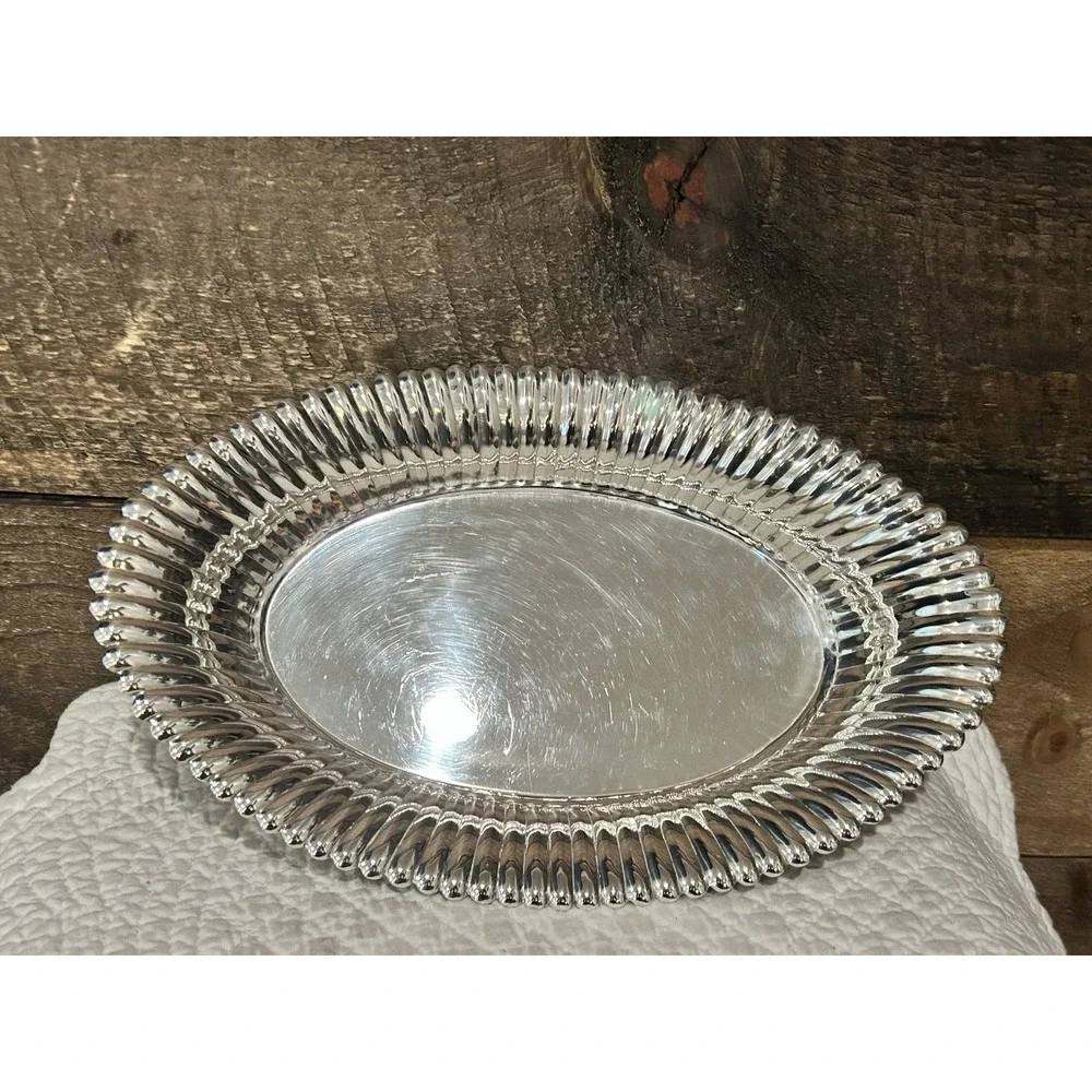 Vintage Oval PRILL SILVER Plated Ribbed Serving Dish w/ Scalloped Edge – 10 X 6½